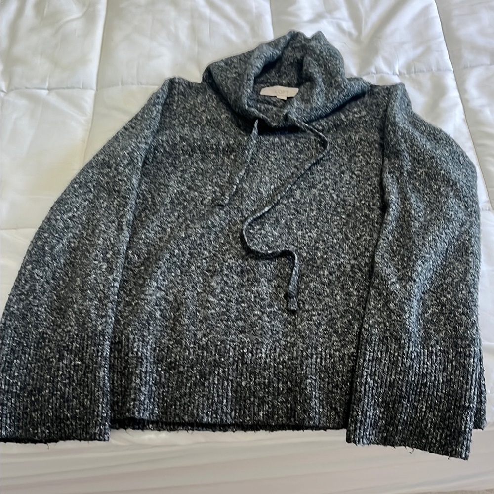 LOFT Gray Cowl Neck Sweater with Chunky Knit